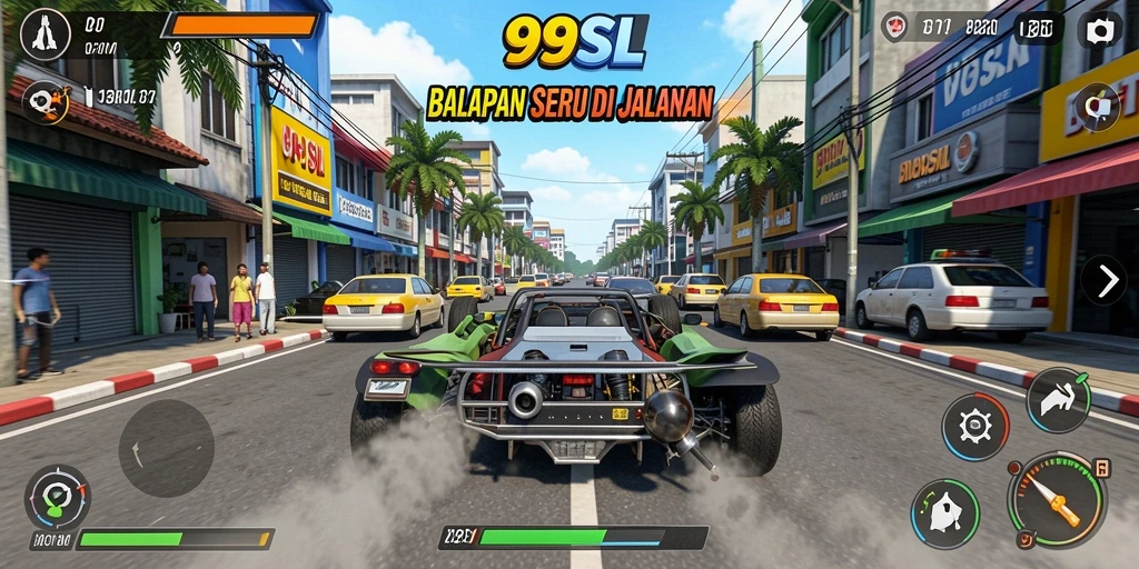 Tampilan seru dari gameplay balapan 99SL yang memacu adrenalin.
