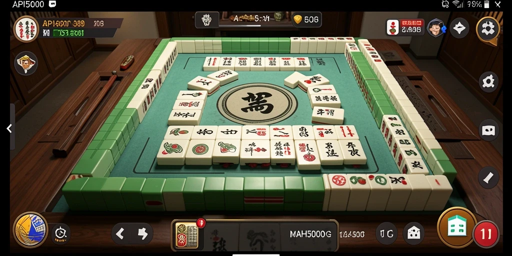 Screeshot gameplay API5000 menunjukkan suasana permainan Mahjong yang penuh warna.