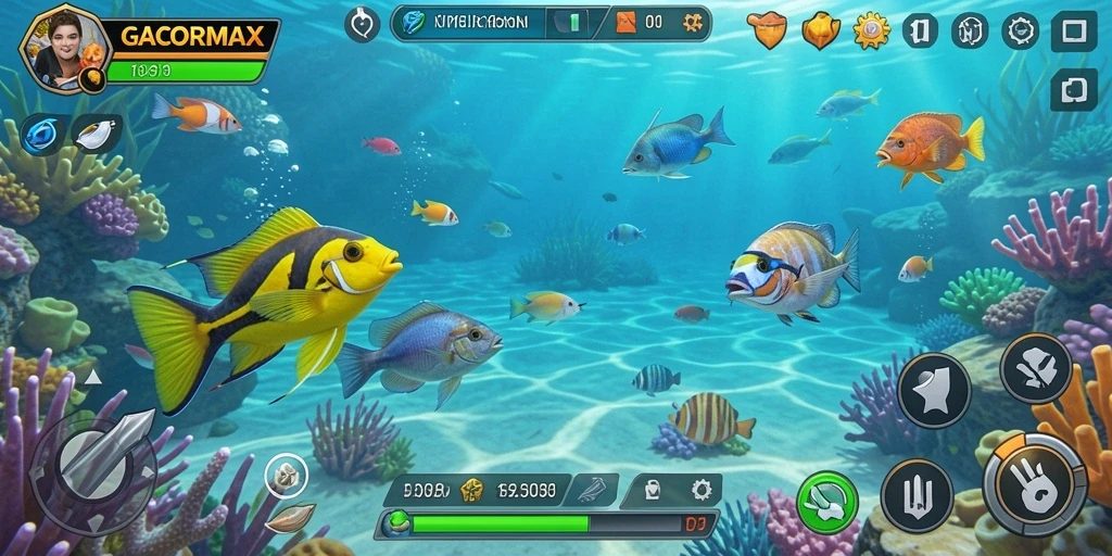 Tampilan gameplay GACORMAX yang seru dengan ikan beragam.