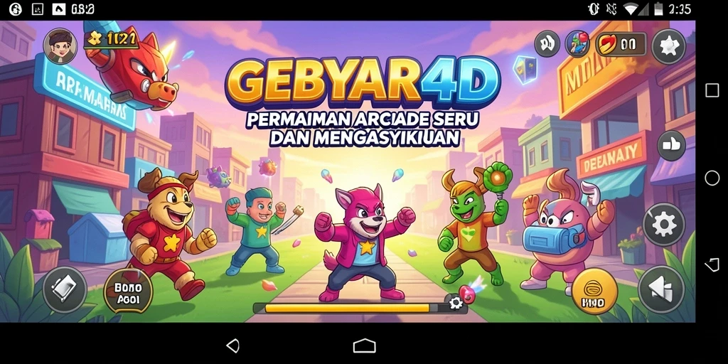 Tangkapan layar utama GEBYAR4D menampilkan gameplay Arcade yang seru.