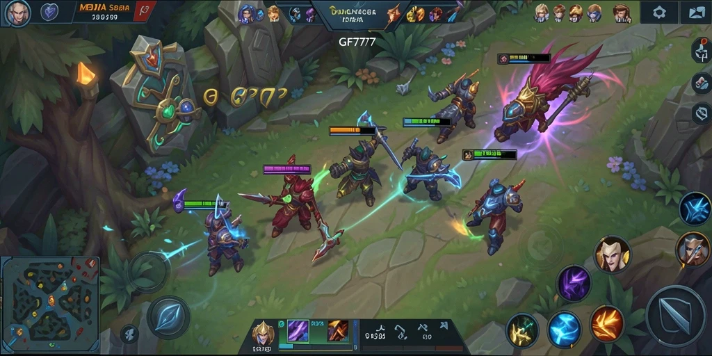 Tampilan gameplay seru dan strategis di GF777 menampilkan aksi MOBA yang memukau.