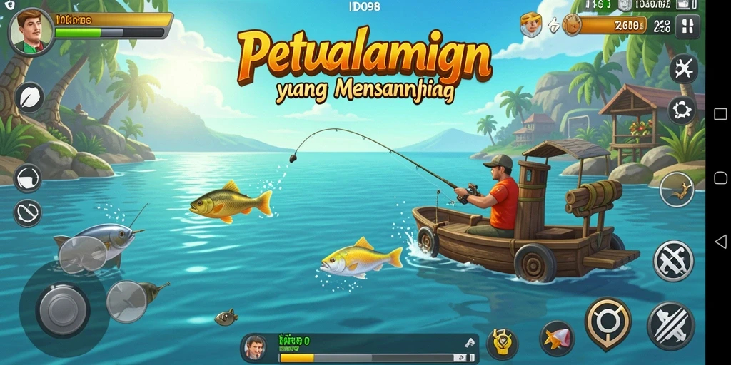 Tampilan gameplay seru memancing di ID098 dengan berbagai jenis ikan.