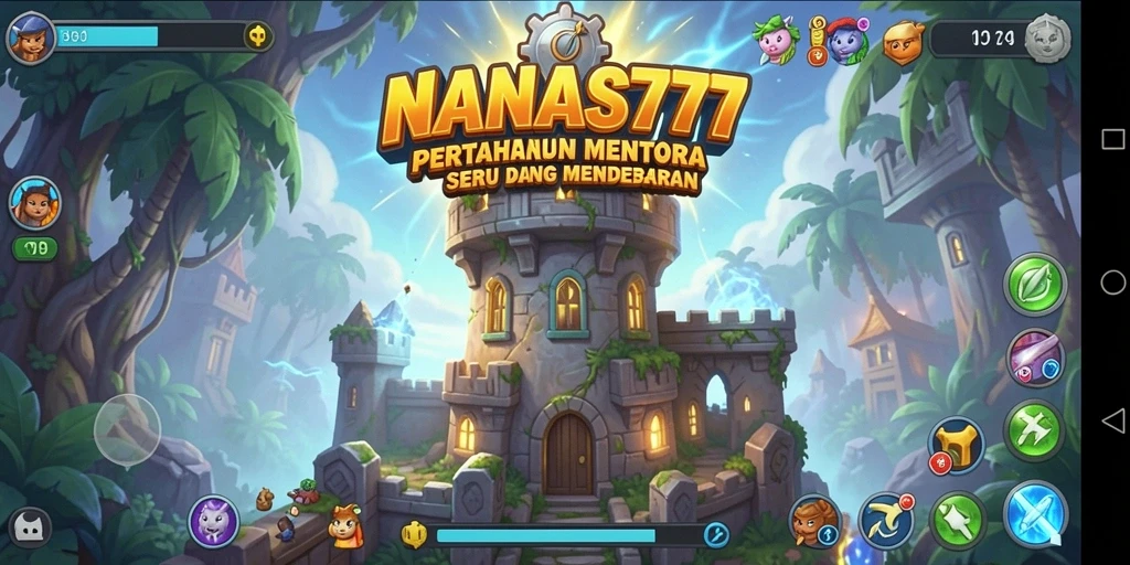Tampilan seru gameplay Tower Defense NANAS777 yang mendebarkan.
