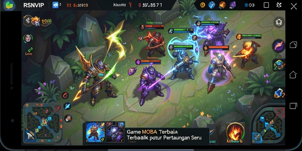 Tampilan aksi seru pertarungan MOBA dalam <strong>RSNVIP</strong>.