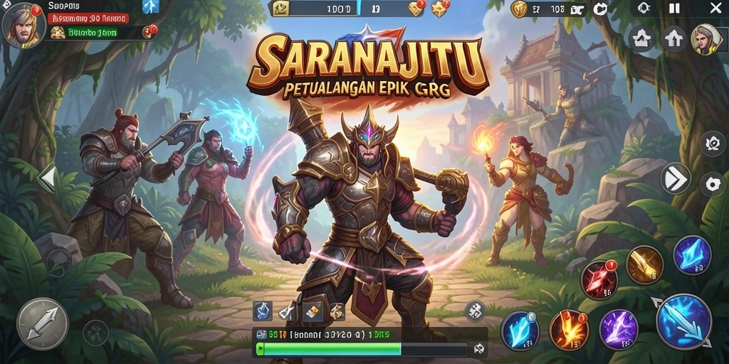 Gameplay epik dari SARANAJITU dengan petualangan seru dan pertarungan strategis.
