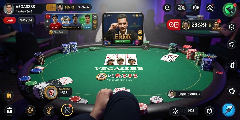 Tampilan gameplay mendebarkan dalam permainan Poker VEGAS338.