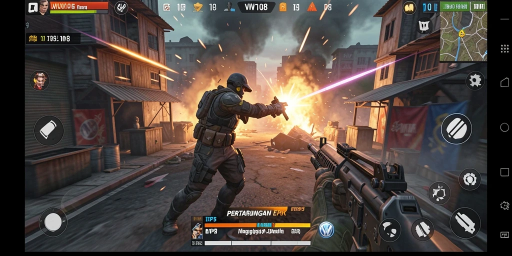 Tangkapan layar menunjukkan aksi menegangkan dalam gameplay TPS.